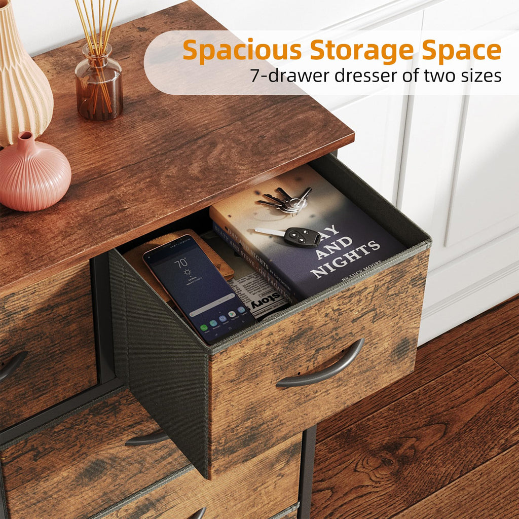 CAIYUN 7-Drawer Fabric Dresser – Tall Brown Bedroom Storage Chest
