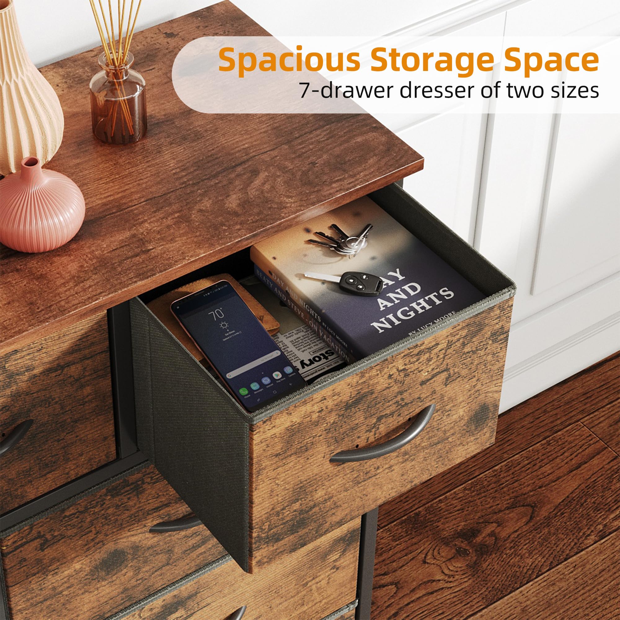 CAIYUN 7-Drawer Fabric Dresser – Tall Brown Bedroom Storage Chest