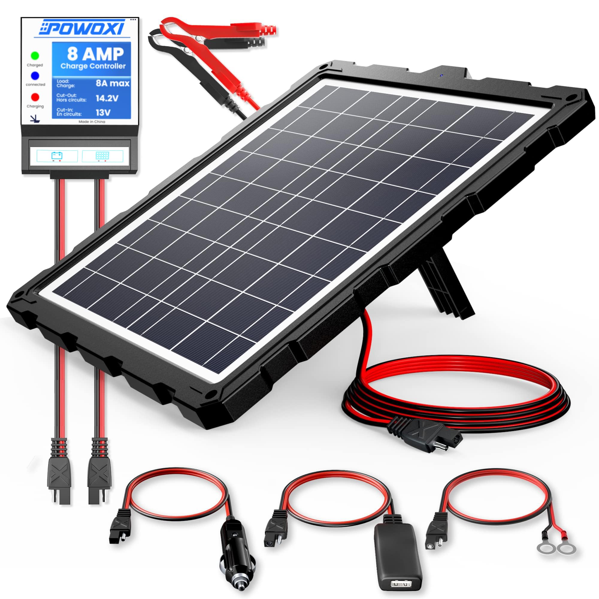 POWOXI 20W Solar Battery Charger & Maintainer | 12V Trickle Charging Kit