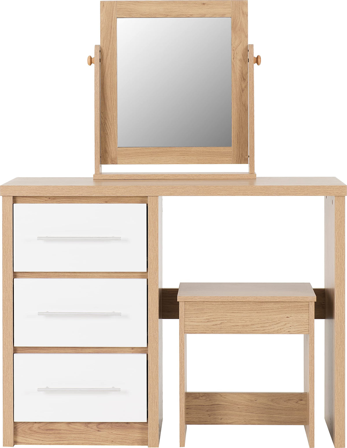 Seconique Seville Dressing Table Set in White Gloss/Light Oak Effect Veneer - image 4