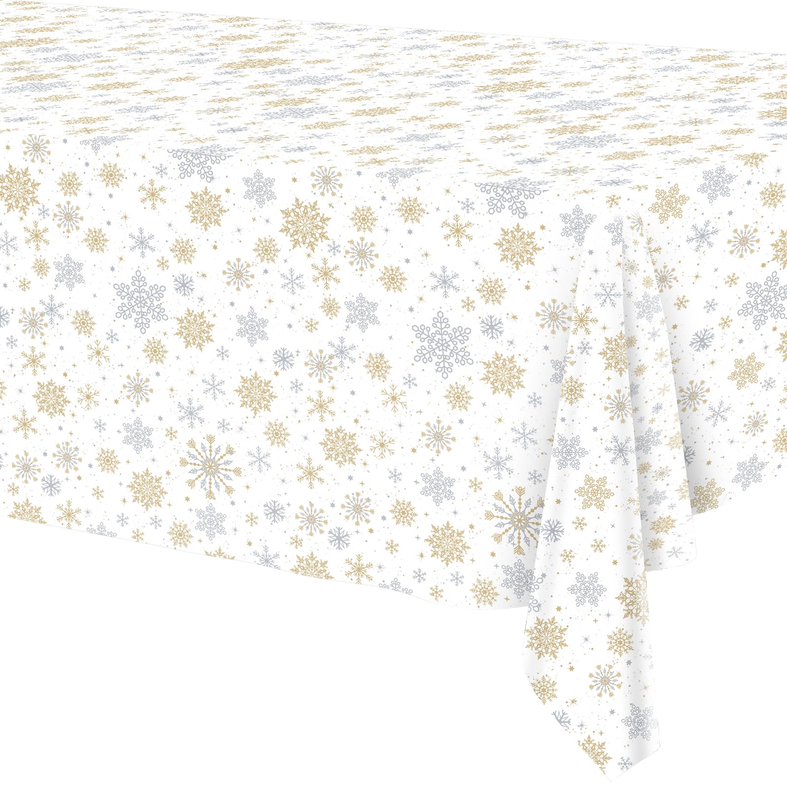 Snowflake Christmas Tablecloths - 2 Pack White Plastic Covers