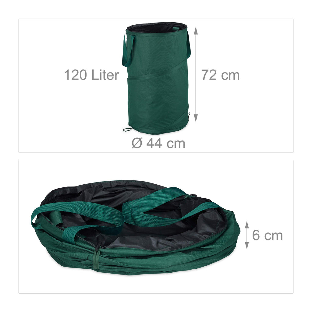 Relaxdays Set of 2 Pop-up Garden Waste Sacks - 120L Green Leaf Bags
