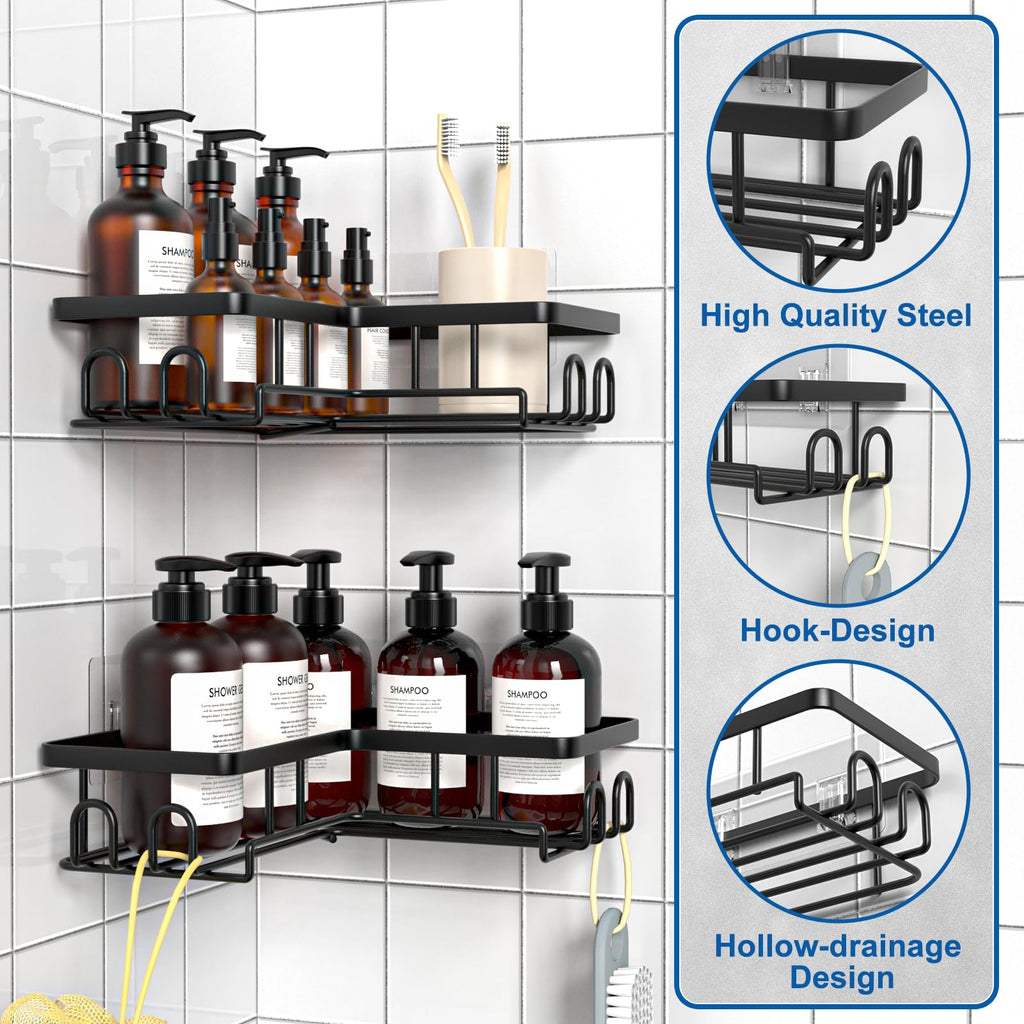Diwoker Corner Shower Caddy, Adhesive Bathroom Storage Black, 2-Pack