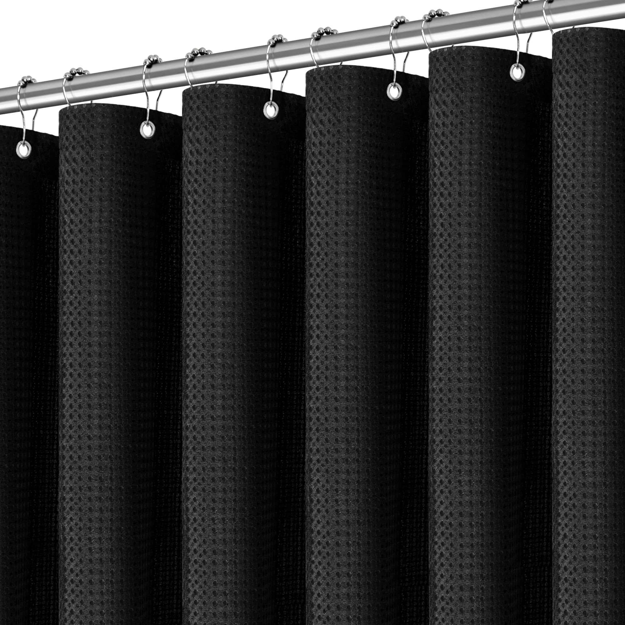PANGSINNE Black Waffle Shower Curtain | Heavy Duty 256GSM Hotel Quality