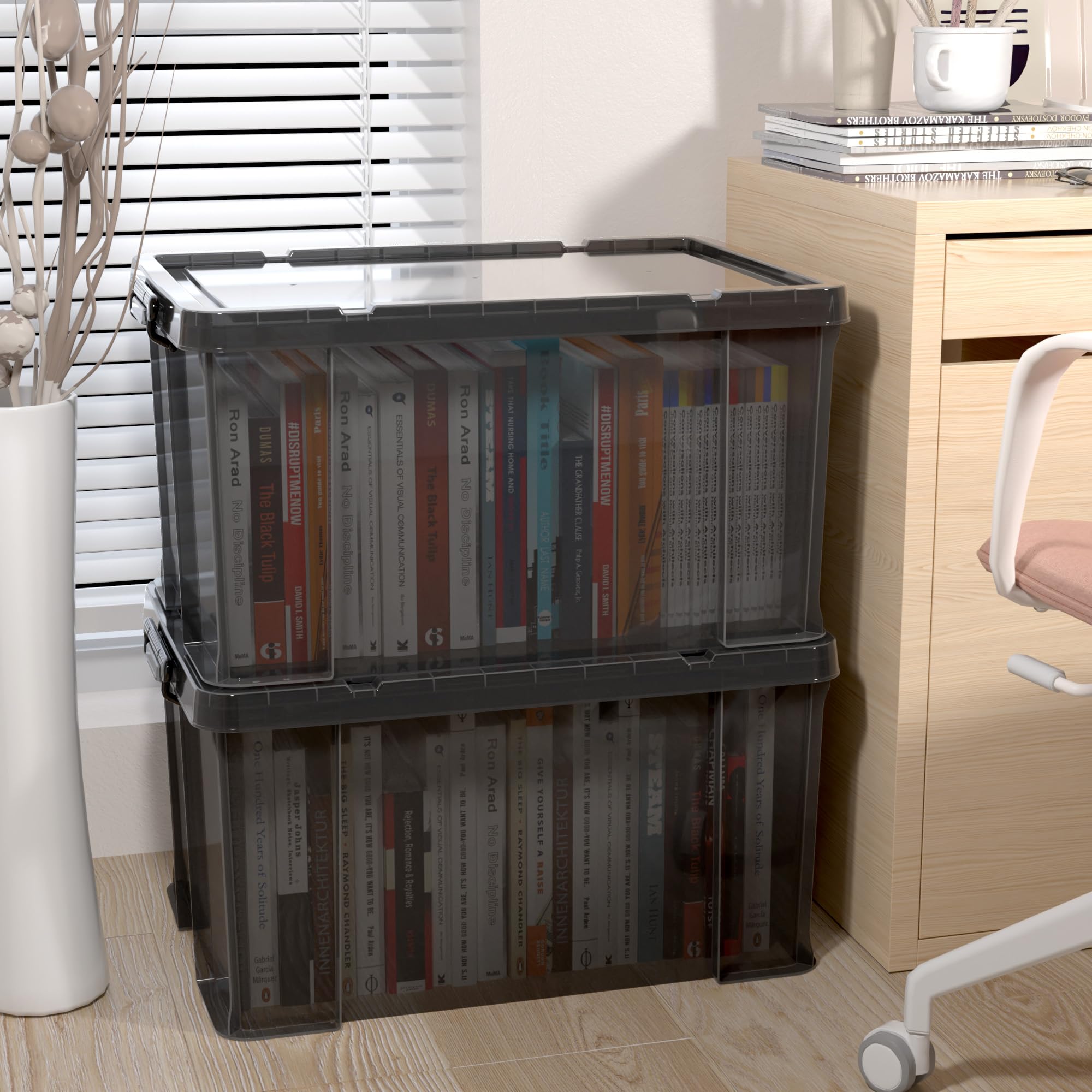 Cetomo 80L Stackable Storage Boxes | Heavy-Duty Plastic Bins with Lids, 3-Pack