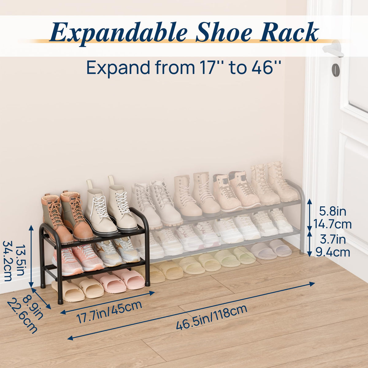 ENJOYBASICS 2 Levels Expandable Shoe Rack, Adjustable Metal Shoe Storage - image 4