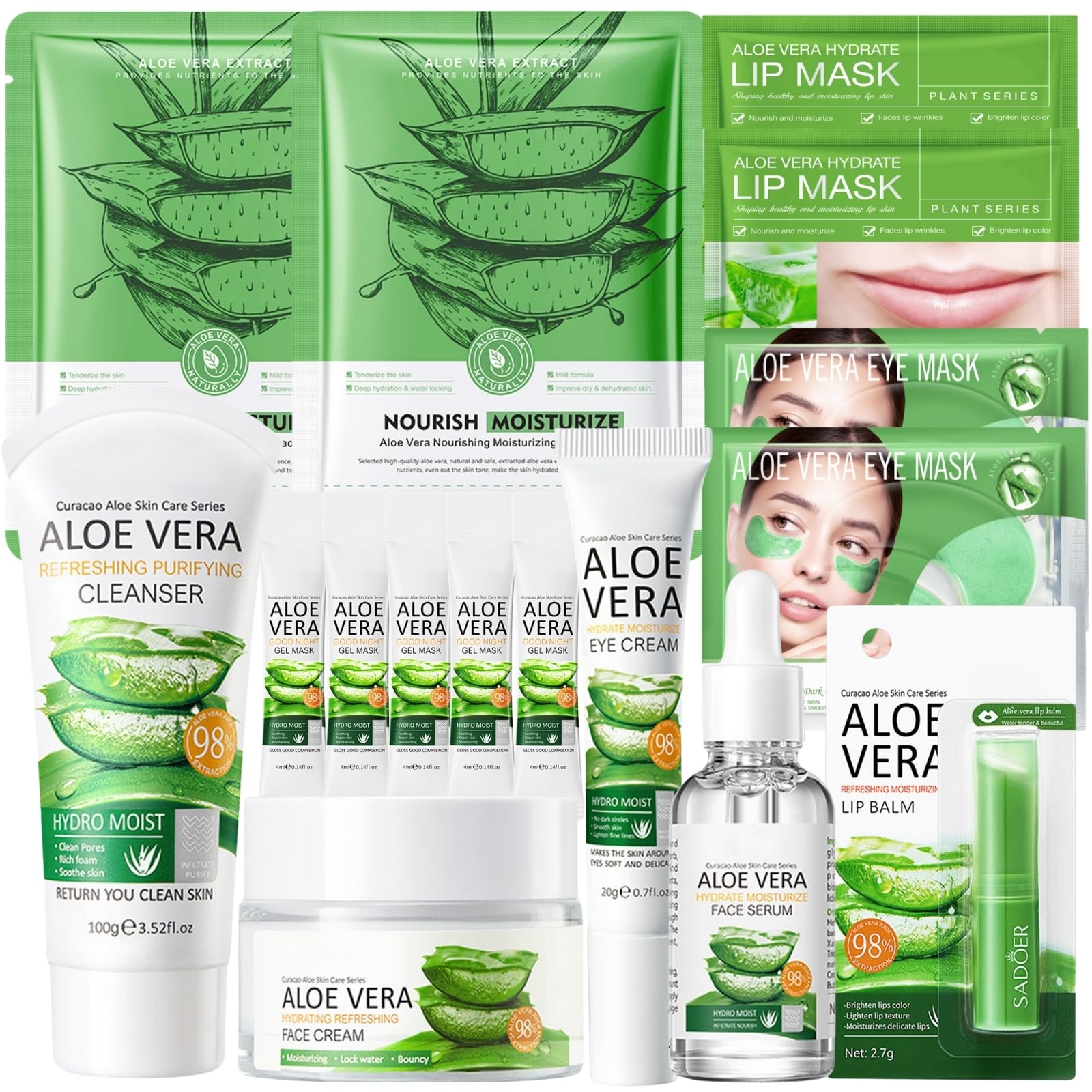 16PCS Natural Aloe Vera Skincare Gift Set – Hydrating Beauty Kit