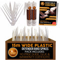Defender Wide Plastic Bird Spikes - 15m Pigeon Deterrent Kit with Glue