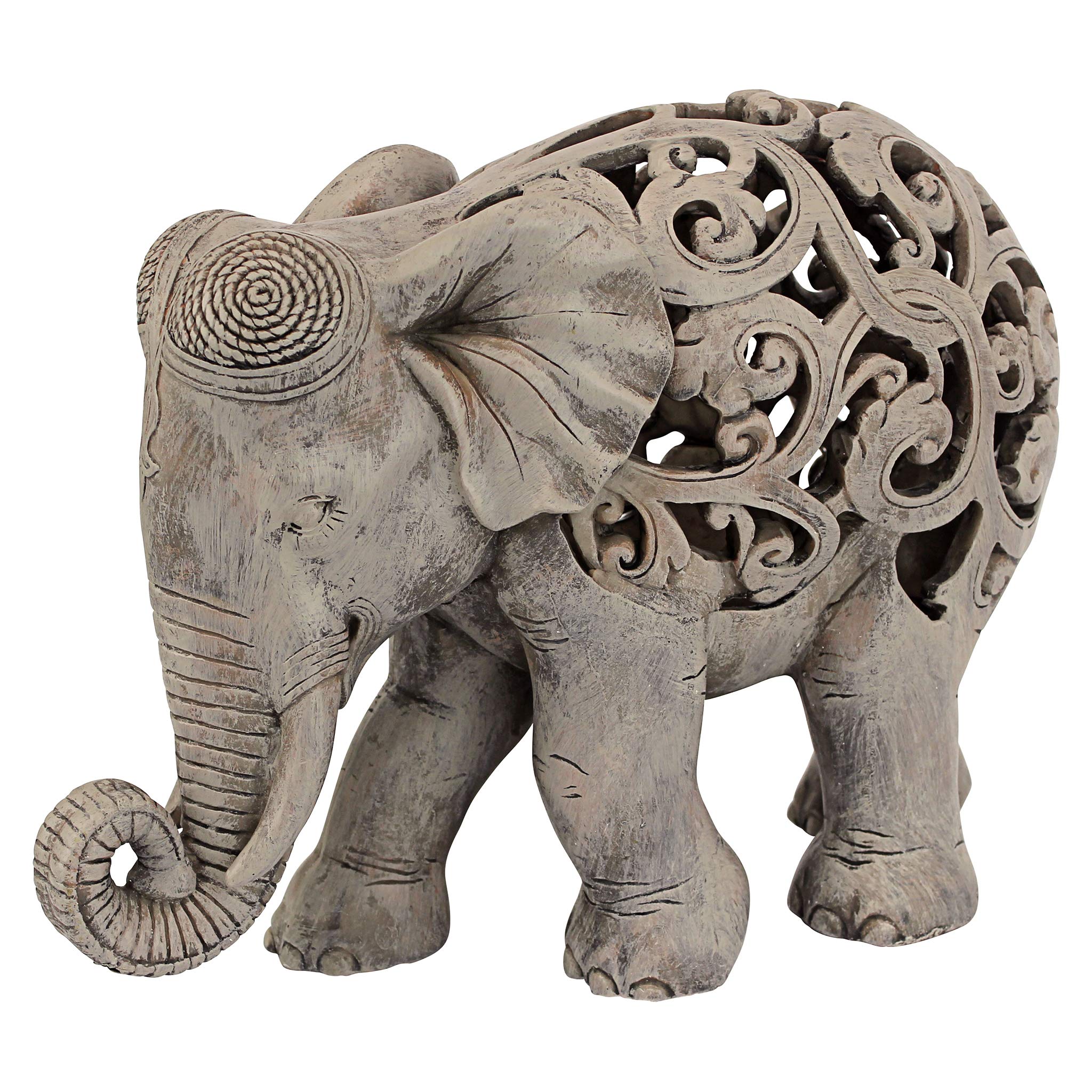 Design Toscano Anjan Elephant Statue – Jali Art Indian Decor, Brown Stone