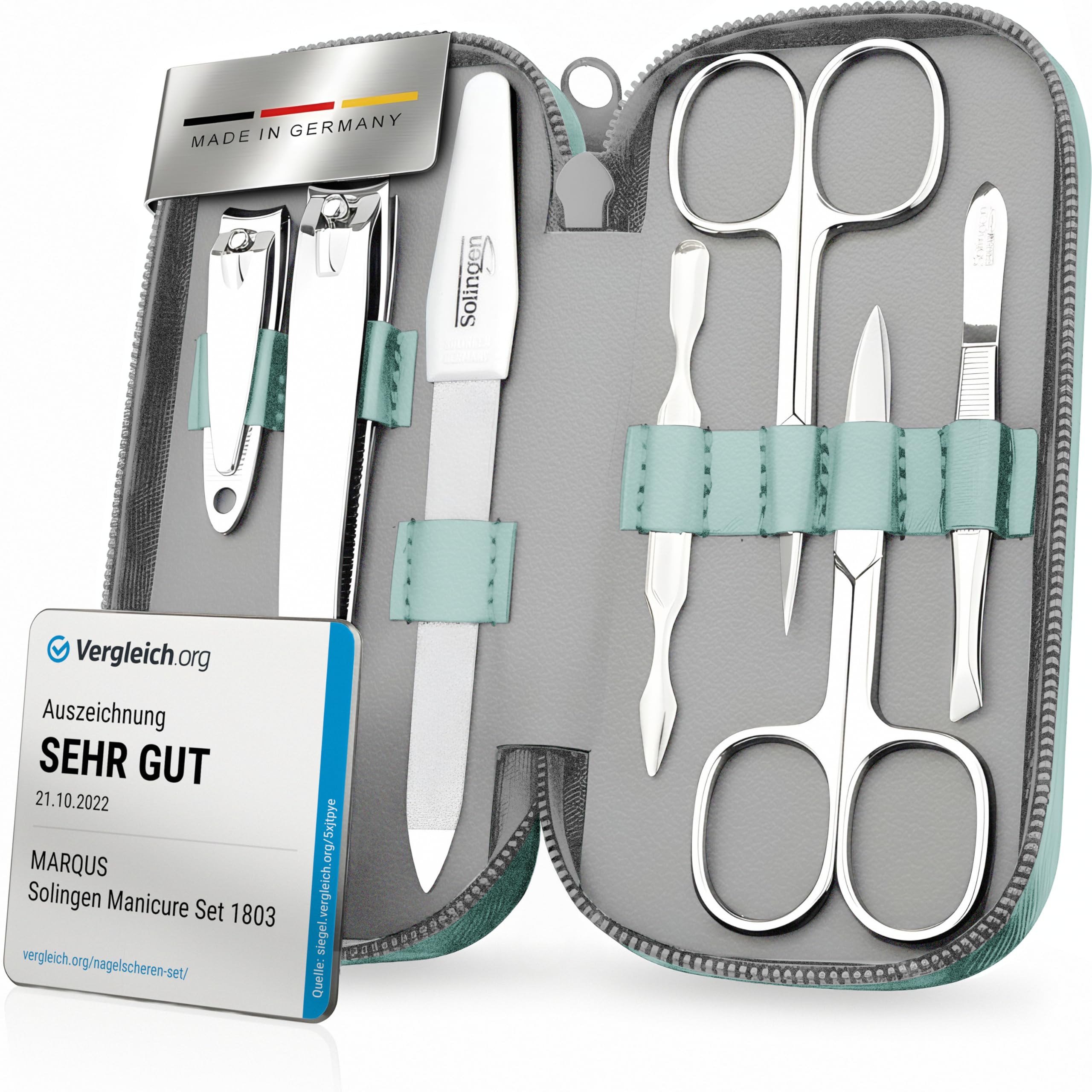 Jolof Store Solingen 7-Piece Manicure Set | Nappa Leather Case, Mint