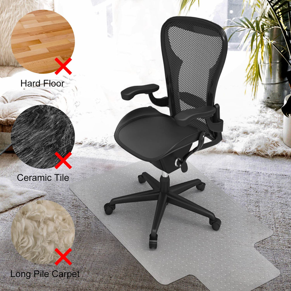 Kuyal Carpet Chair Mat | 48" x 36" Clear Studded PVC Floor Protector with Lip
