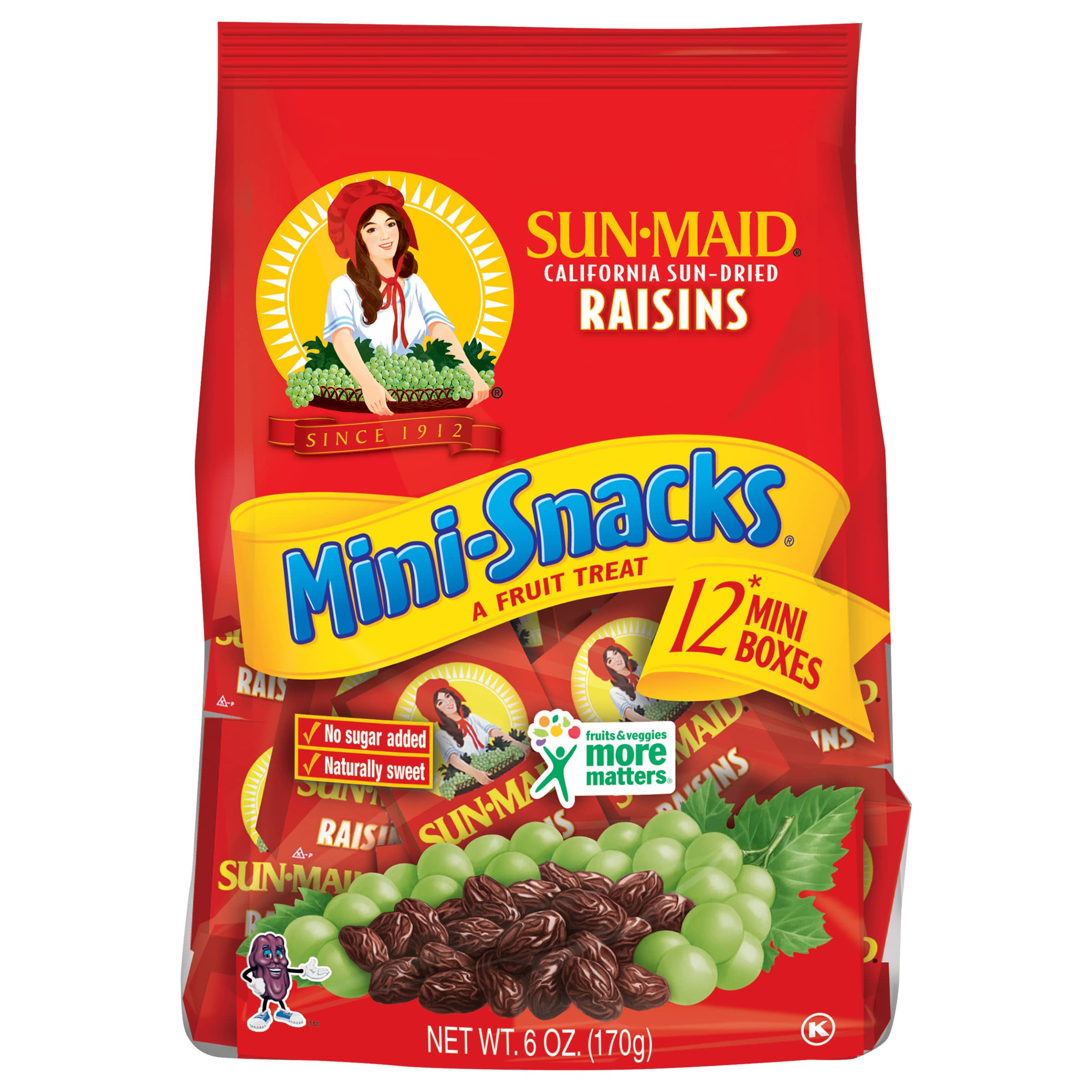 Sun-Maid California Raisins Mini Snacks Bags - Healthy Dried Fruit | 6 oz