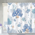 Bonhause Nautical Coastal Shower Curtain | Blue Coral & Seashell | 180x180cm