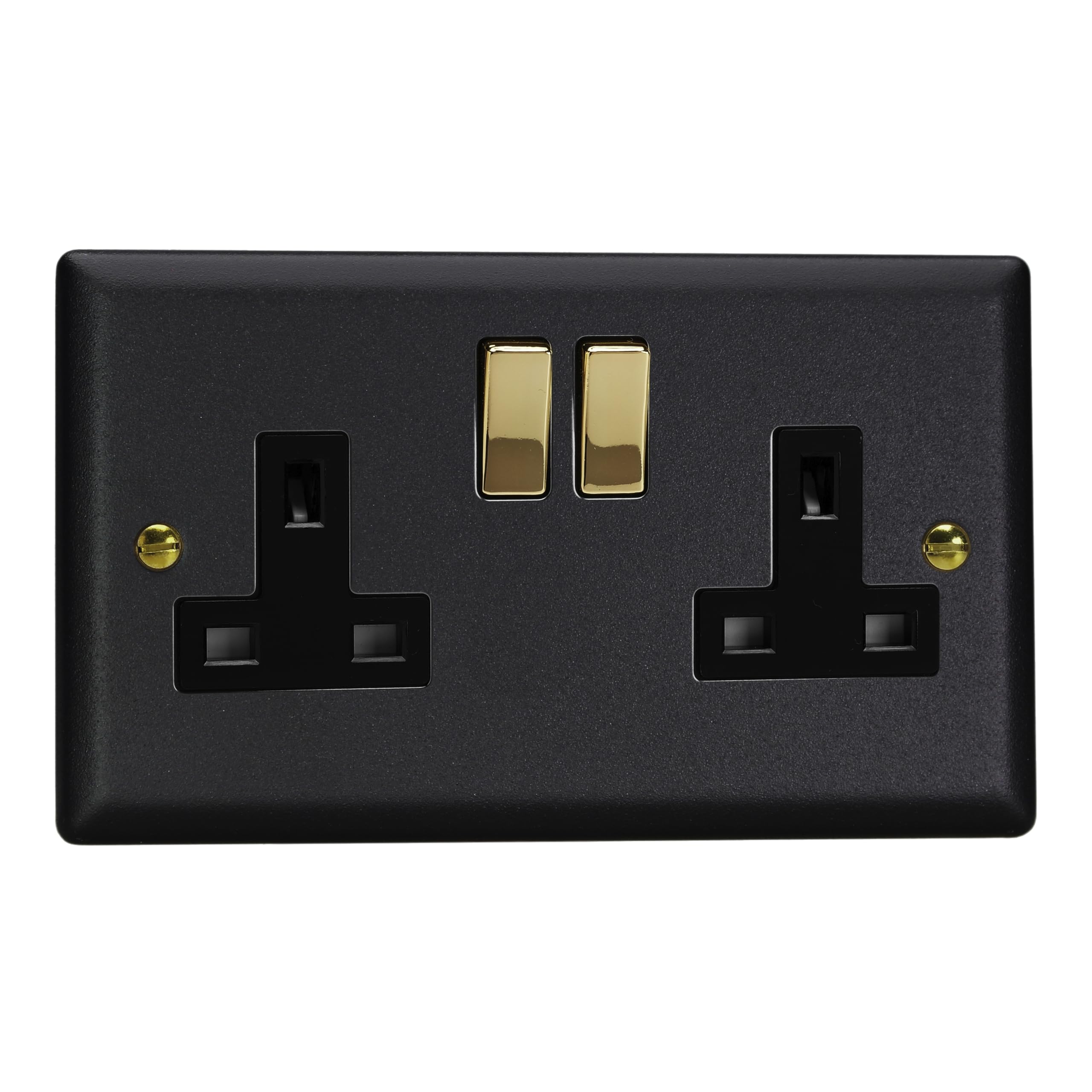 Varilight Double Switched Socket | Matt Black & Polished Brass Insert
