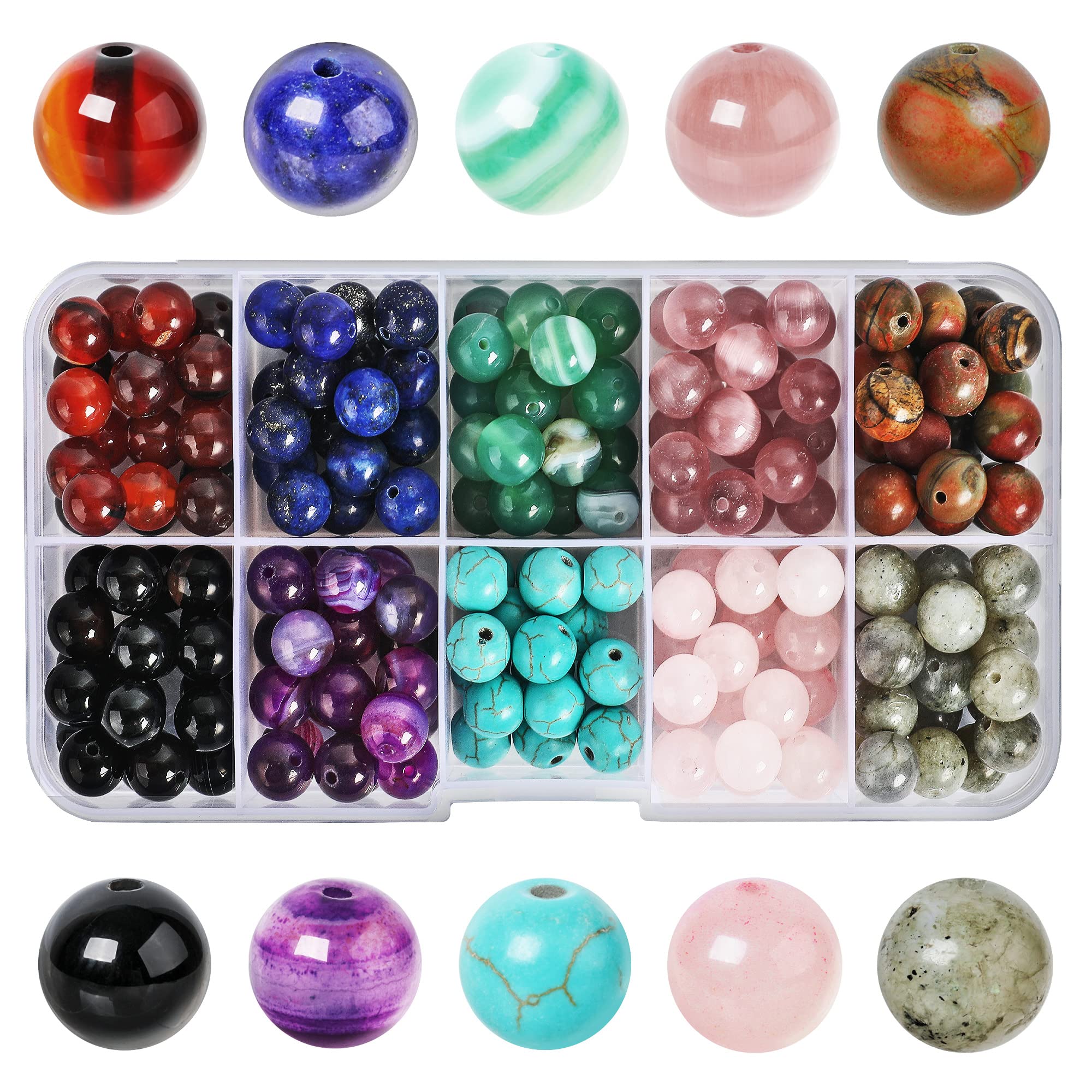 SOSMAR 200pcs Crystal Stone Beads - 8mm Round Gemstones for Jewelry Making
