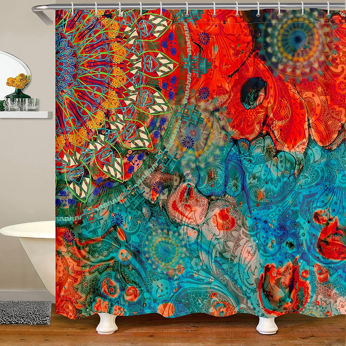 Loussiesd Boho Mandala Fabric Shower Curtain | Waterproof Polyester, 72x94"