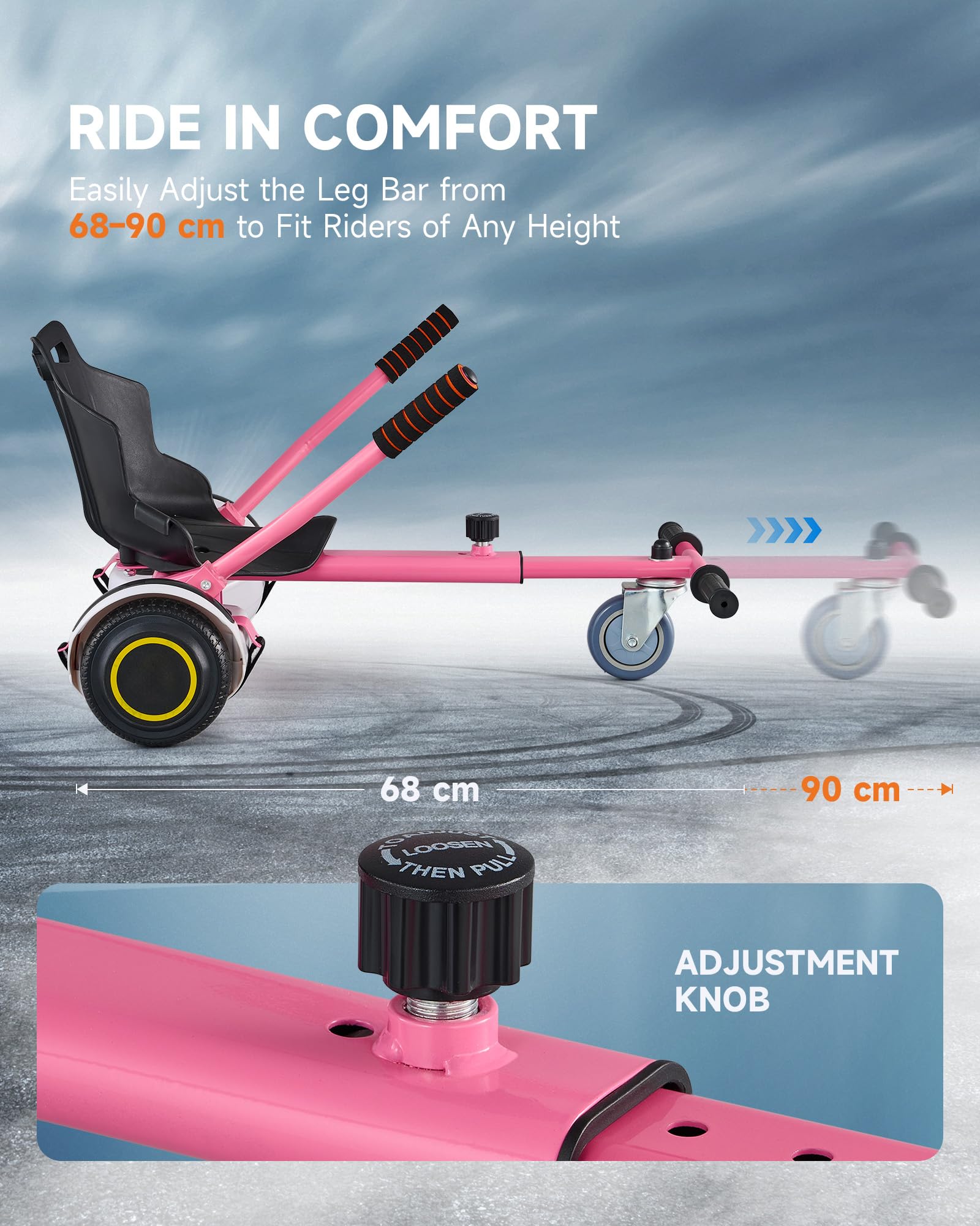 CO-Z Hoverboard Go Kart Seat Attachment for 6.5, 8, 10 Inch Scooters – Pink