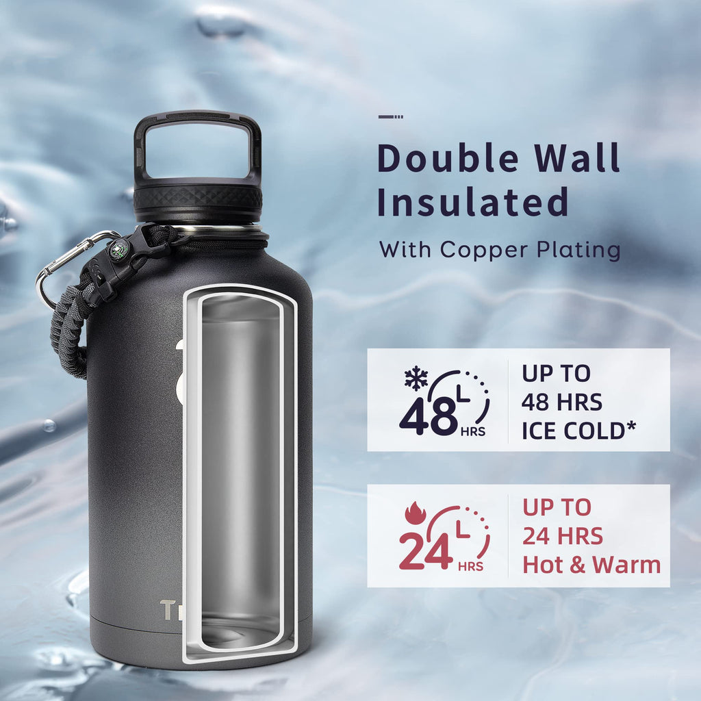 Trebo 2L Insulated Stainless Steel Water Bottle with Paracord Handle