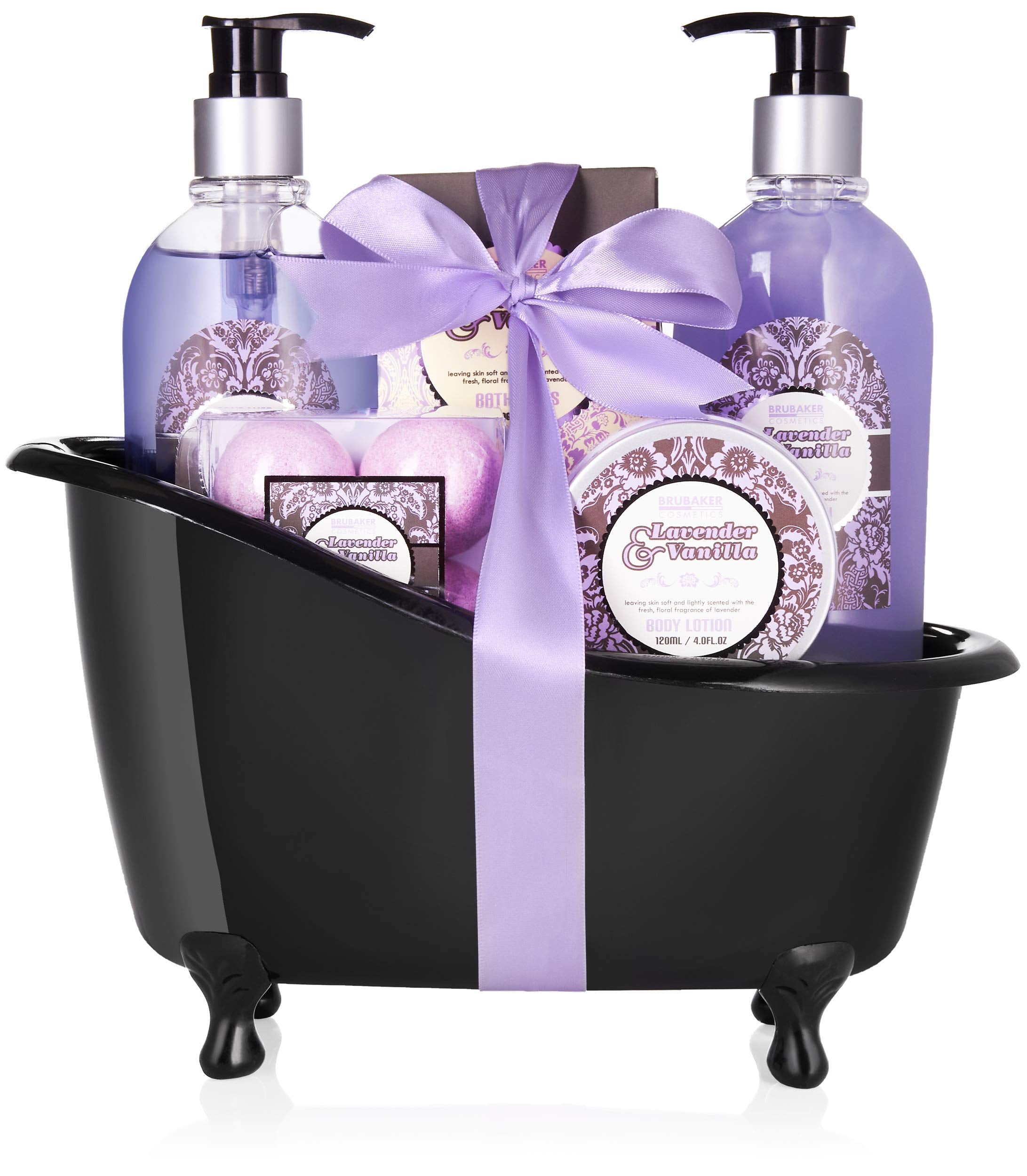 BRUBAKER Lavender Vanilla 9-Piece Bath Gift Set with Black Tub
