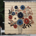 Abakuhaus Floral Shower Curtain – Waterproof Turkish Fabric, Midnight Blue