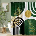 LanZanthic Boho Shower Curtain – Green and Gold Mid Century Modern Fabric