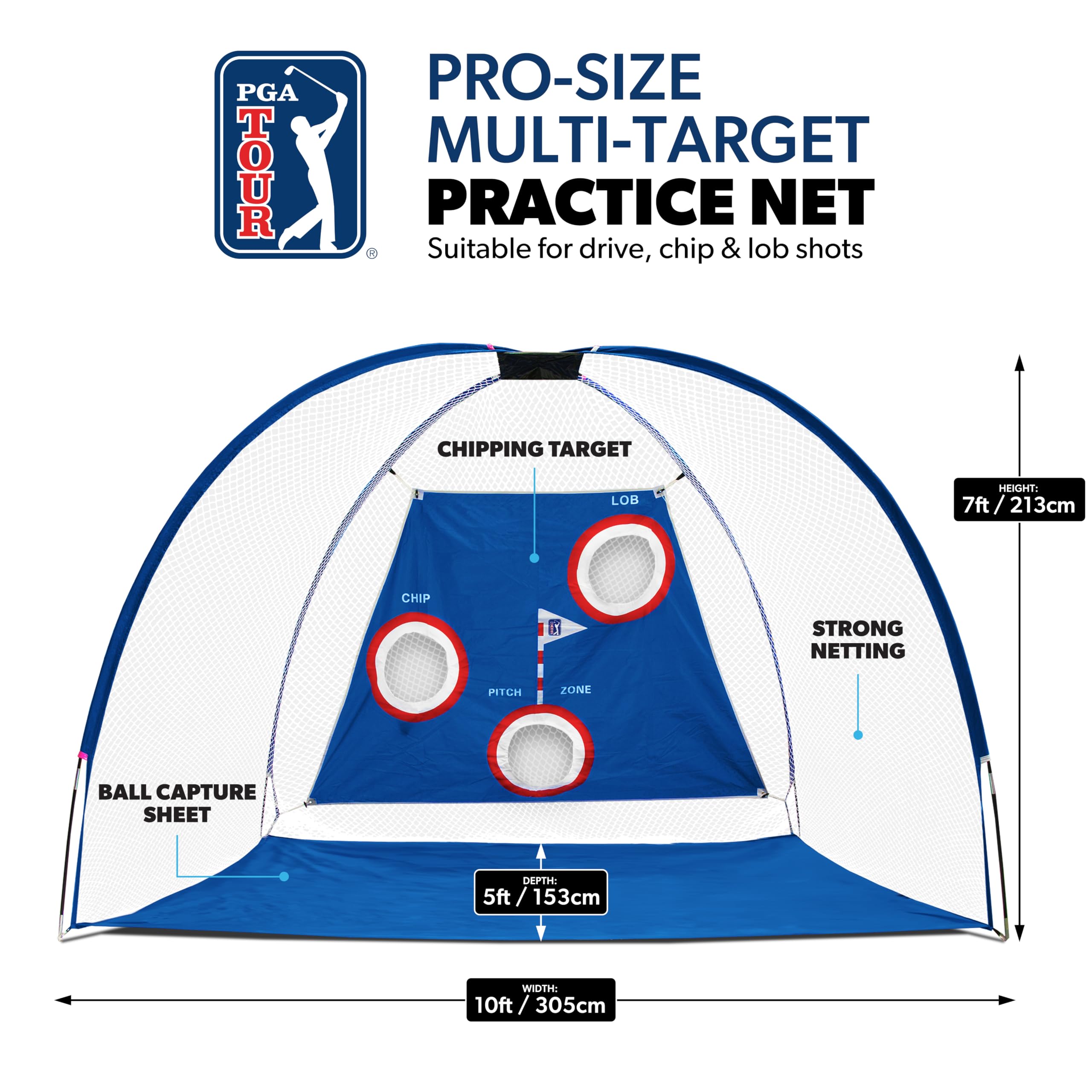 PGA TOUR Pro Size Golf Practice Net – Multi-Target Net with Hitting Mat