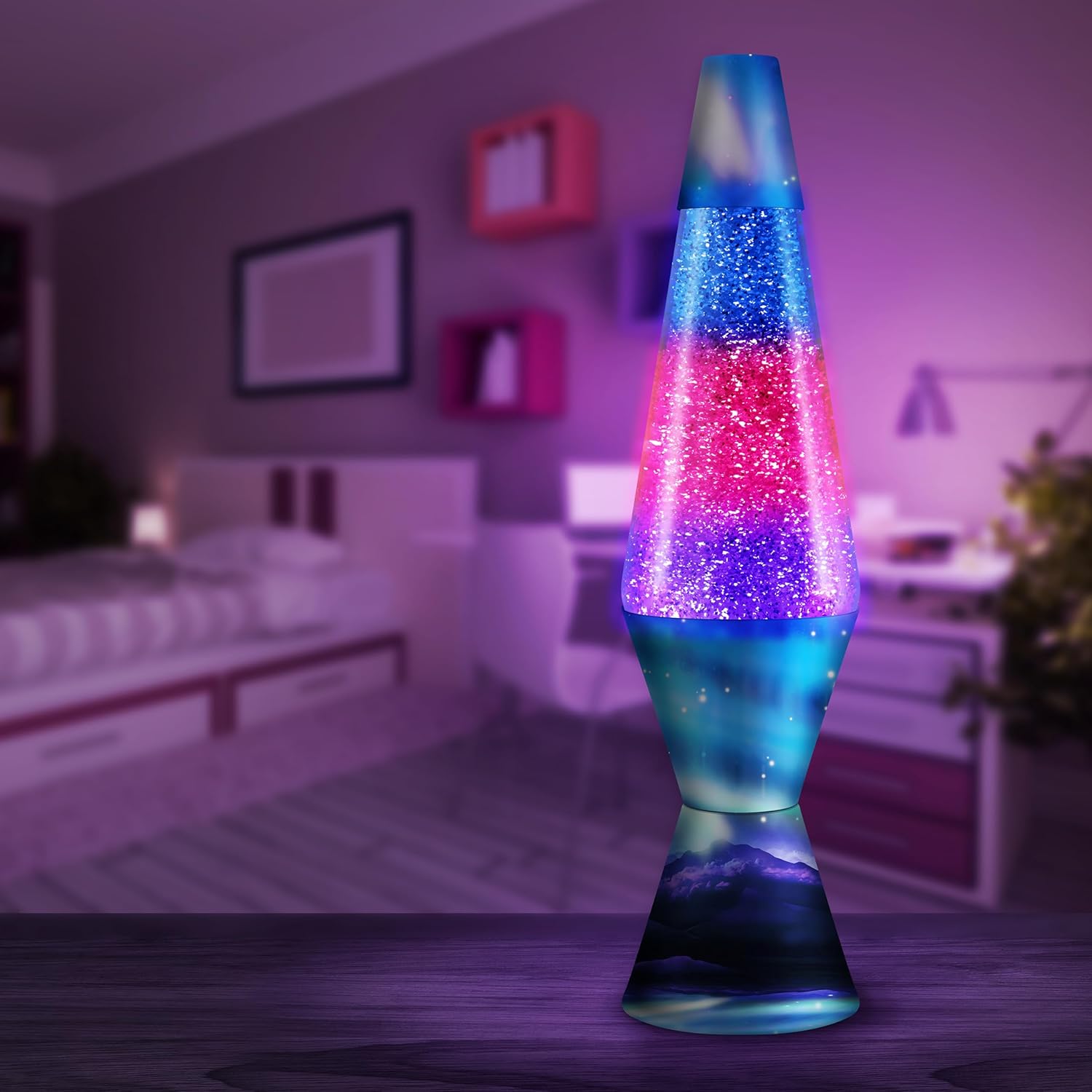 Snaps Northern Lights Lava Lamp – 14.5 Inch Silver Glitter Mood Light