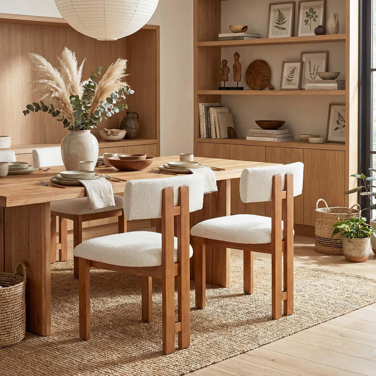 younturn Retro Mid Century Dining Chairs Set of 2, Boucle Upholstered Seats with Backrest and Solid Wooden Legs, Kitchen Chairs for Dining Room