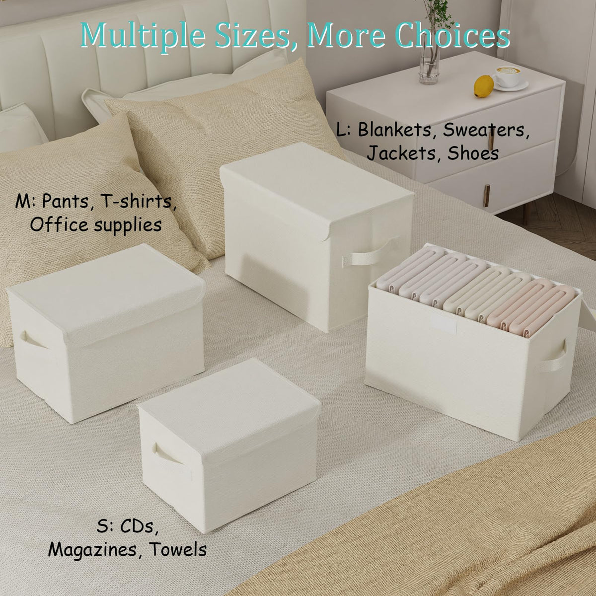 GUOHNHE Storage Bin with Lid, Closet Boxes, 2 Pack, Beige, 26x20x17 cm - image 4