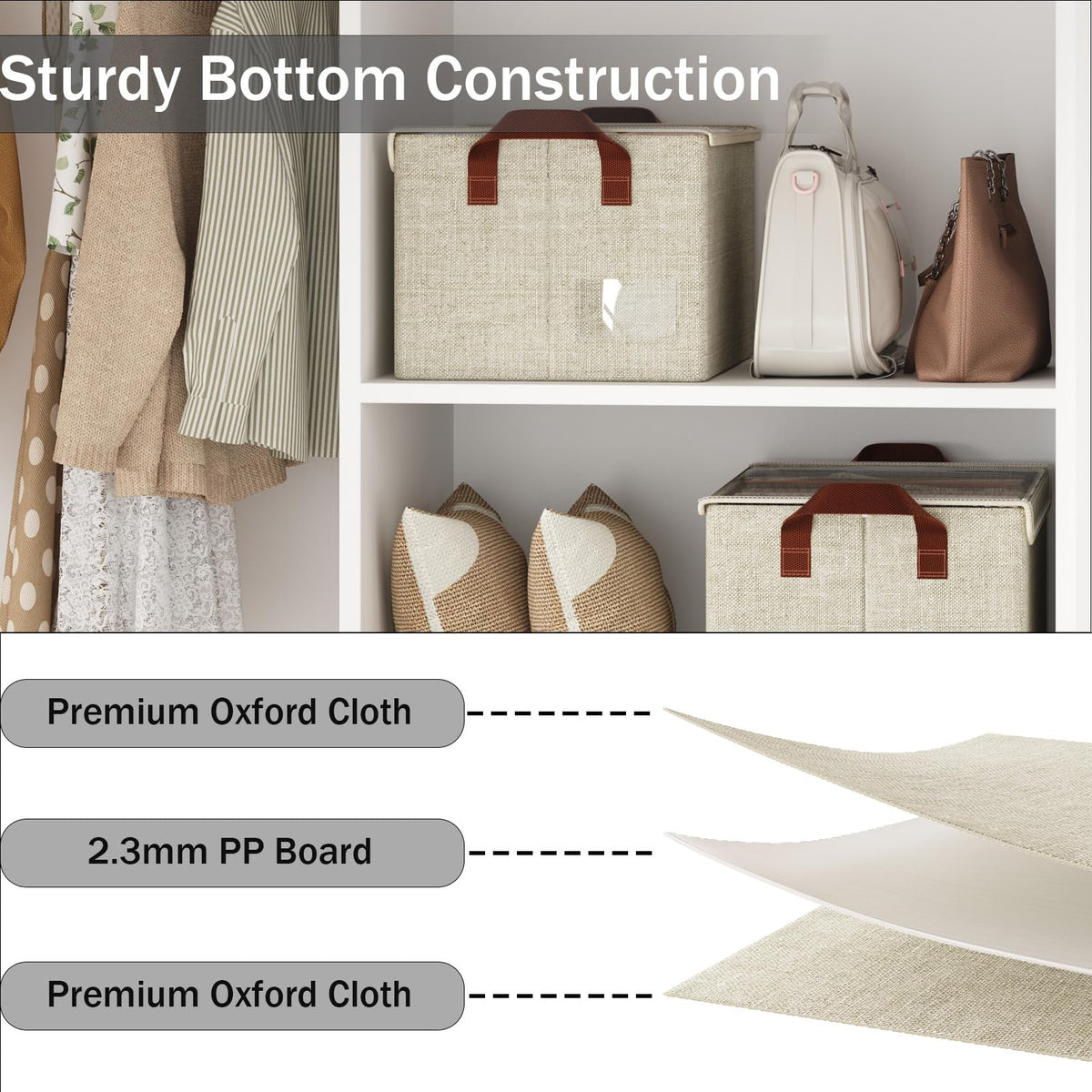 AARAINBOW Closet Clothes Storage Boxes 4 Pc, Fabric Stackable Shelf Organizer Bins, Foldable Closet Shelf Storage Container with Lid & Metal Frame - image 4