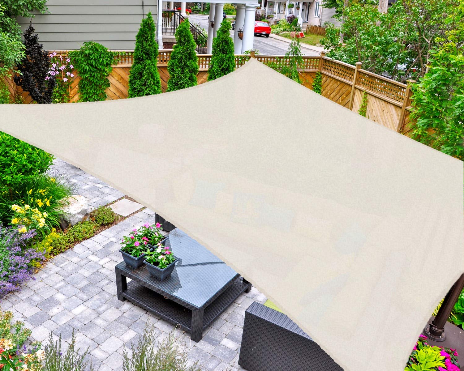 AsterOutdoor Sun Shade Sail - 10' x 10' Rectangle UV Block Canopy, Cream