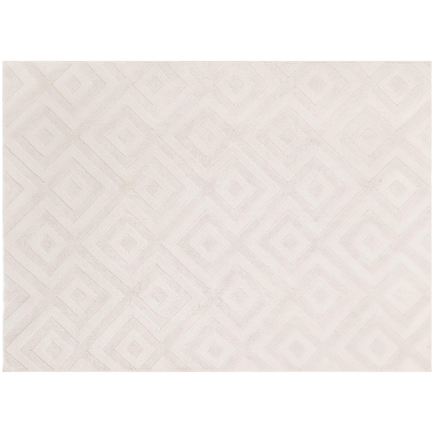 SHACOS Washable Geometric Area Rug | 140x200cm Non-Slip Shaggy Cream Carpet