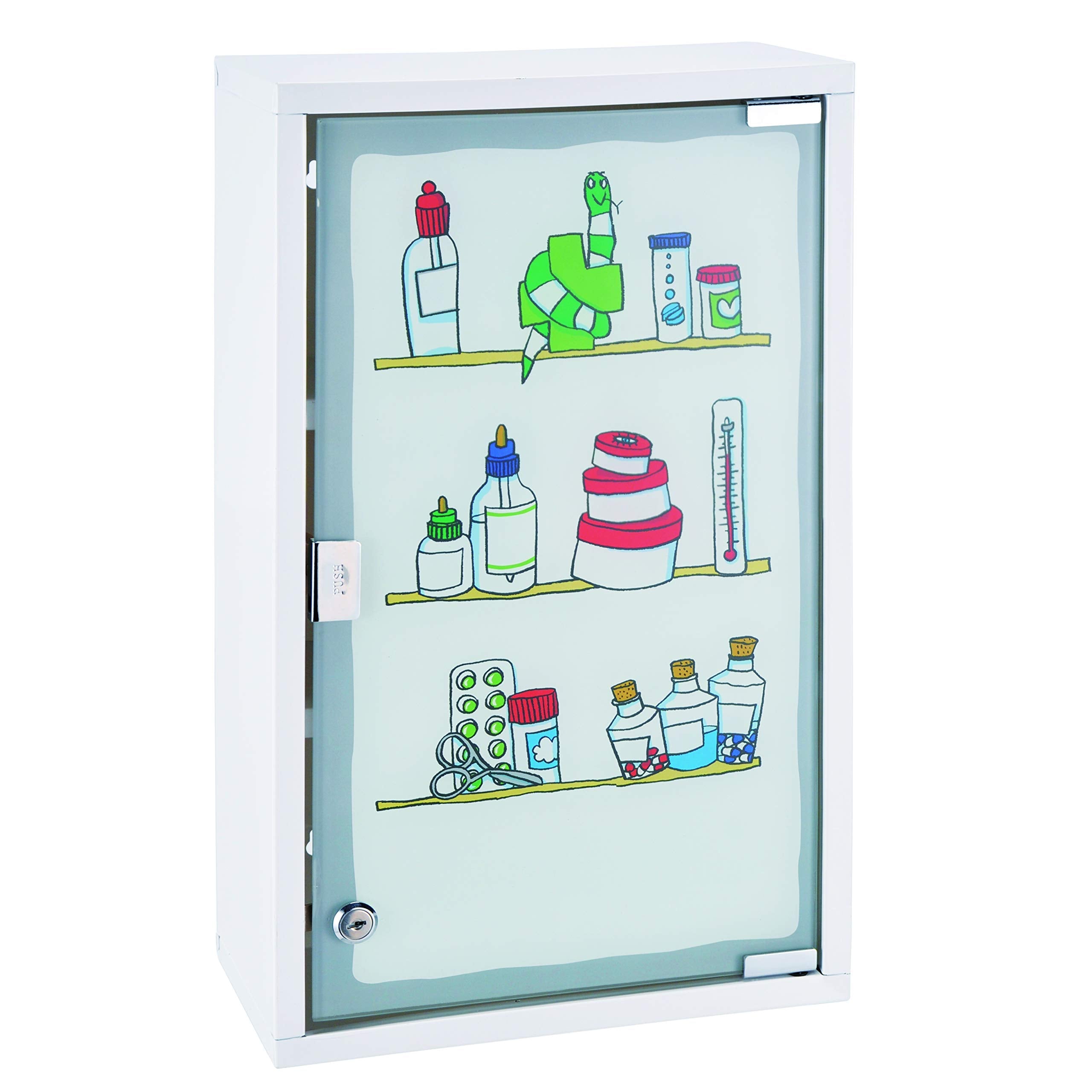 Lockable Metal Medicine Cabinet with Glass Door - White