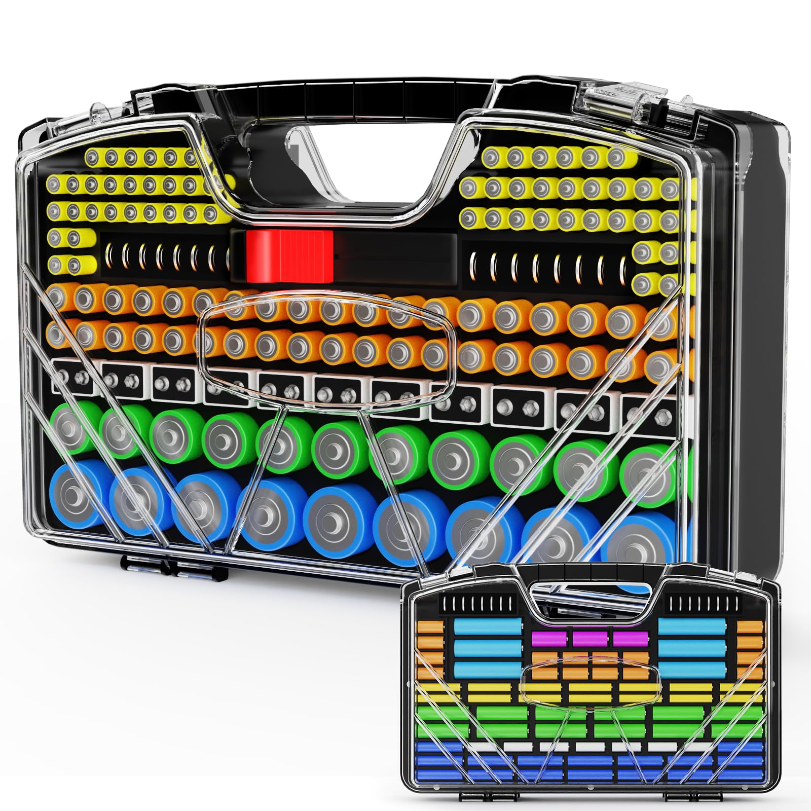 Battery Organizer Case with Tester – Holds 285 AA AAA C D 9V