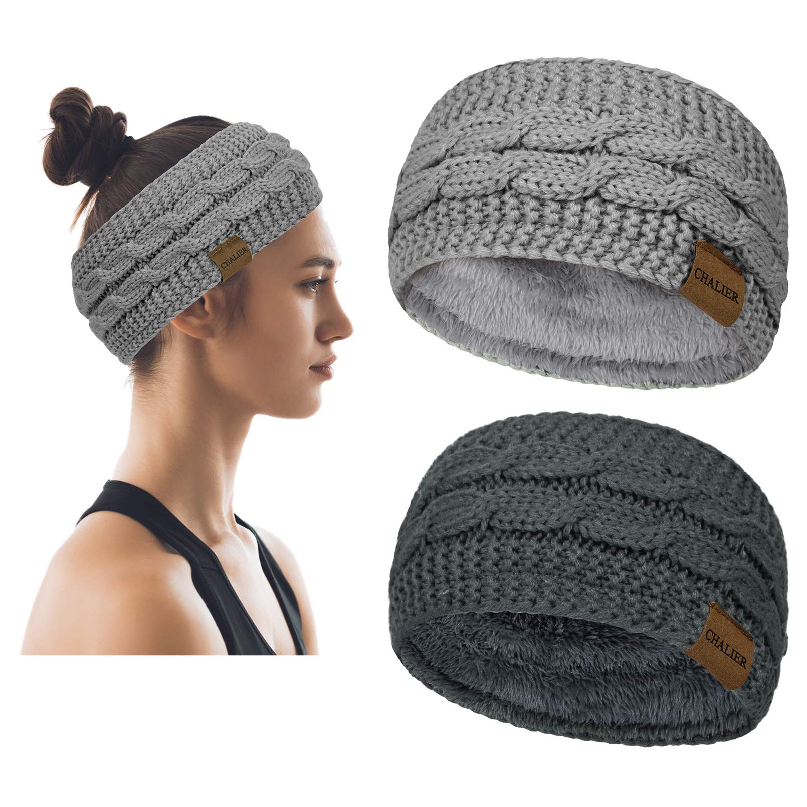 2-Pack Winter Cable Knit Headbands | Thermal Ear Warmers