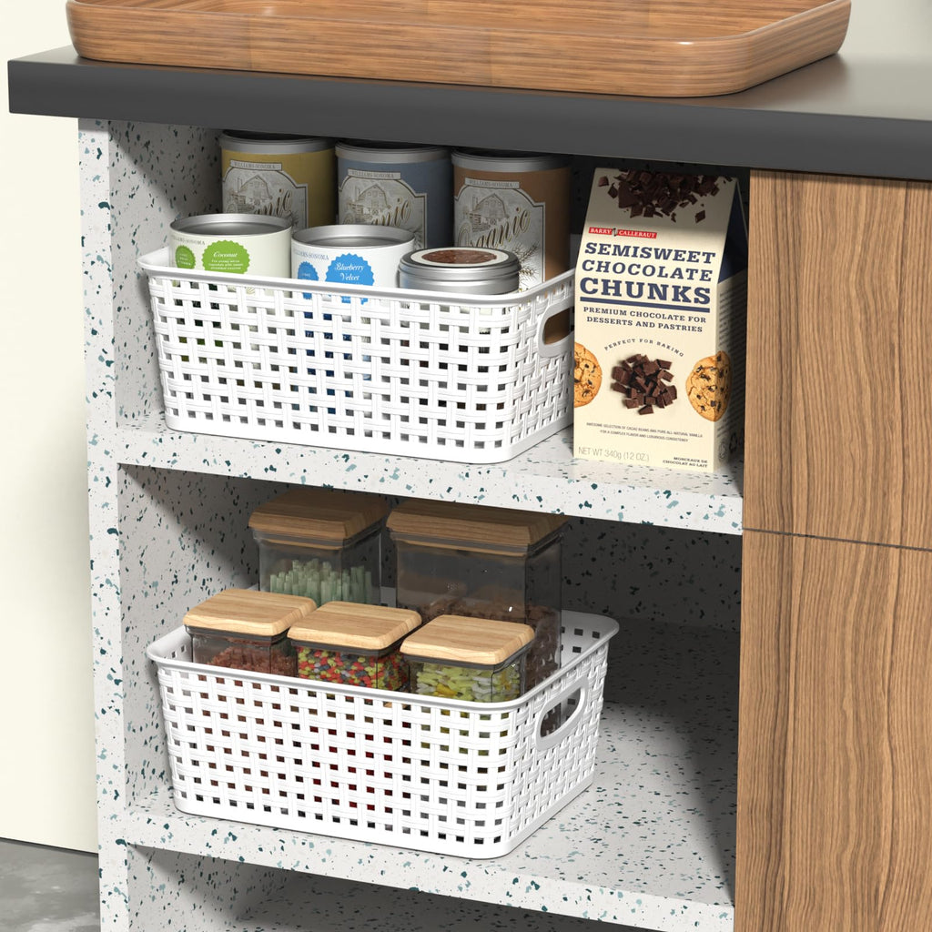 Callyne Set of 6 Plastic Storage Baskets, Organizer Basket, White