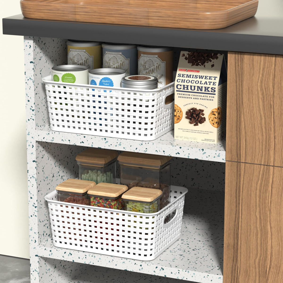 Callyne Set of 6 Plastic Storage Baskets, Organizer Basket, White