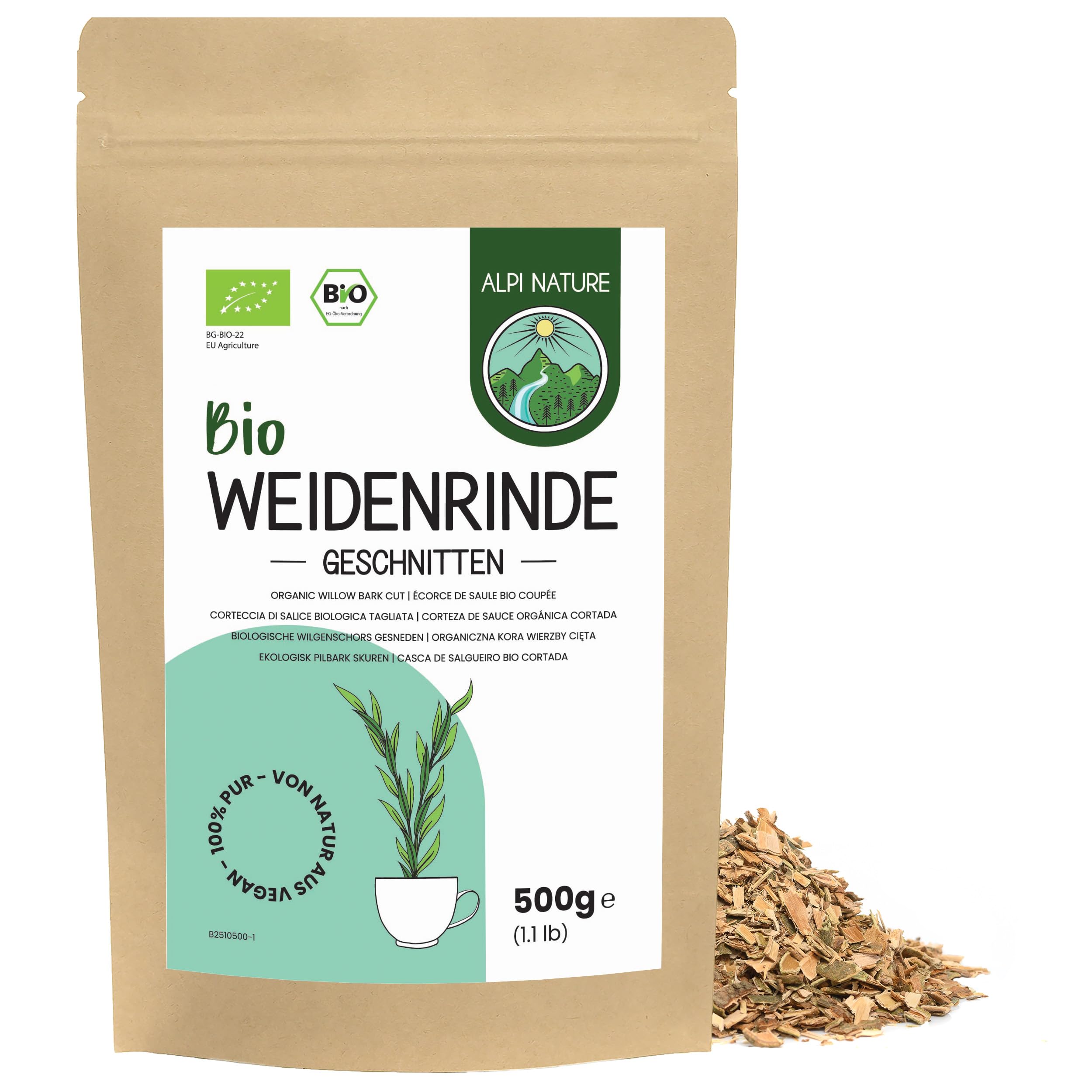 Alpi Nature Organic White Willow Bark Tea – 500g Dried Loose Leaf