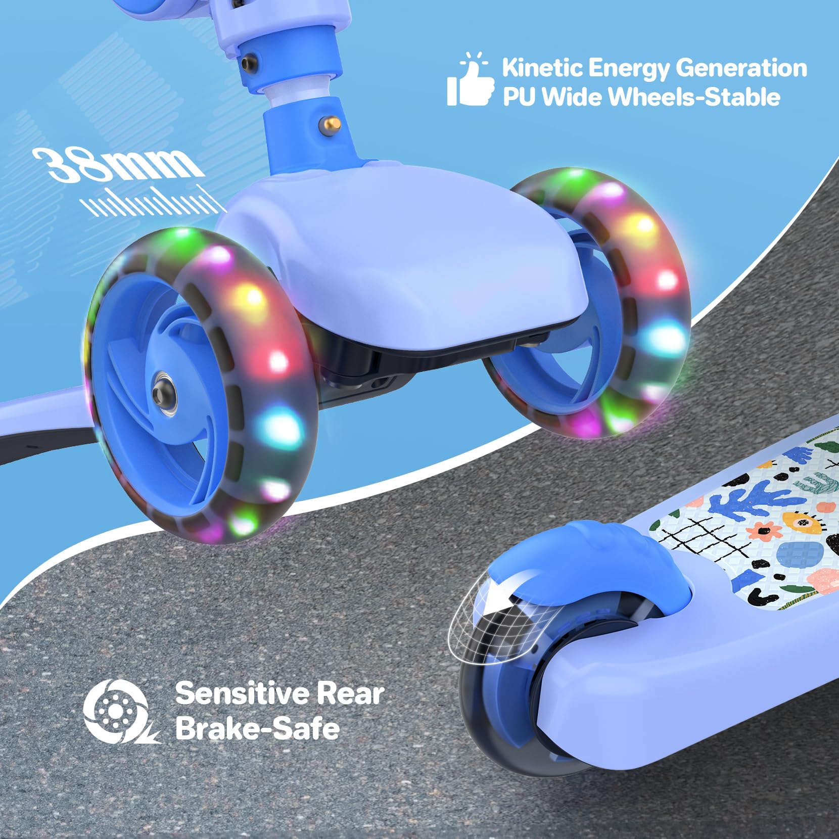 TONBUX 3 Wheel Kids Scooter with Foldable Seat and LED Flashing Wheels