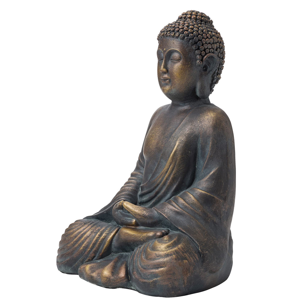 Glitzhome 19" Meditating Buddha Statue | Bronze Finish Garden Decor