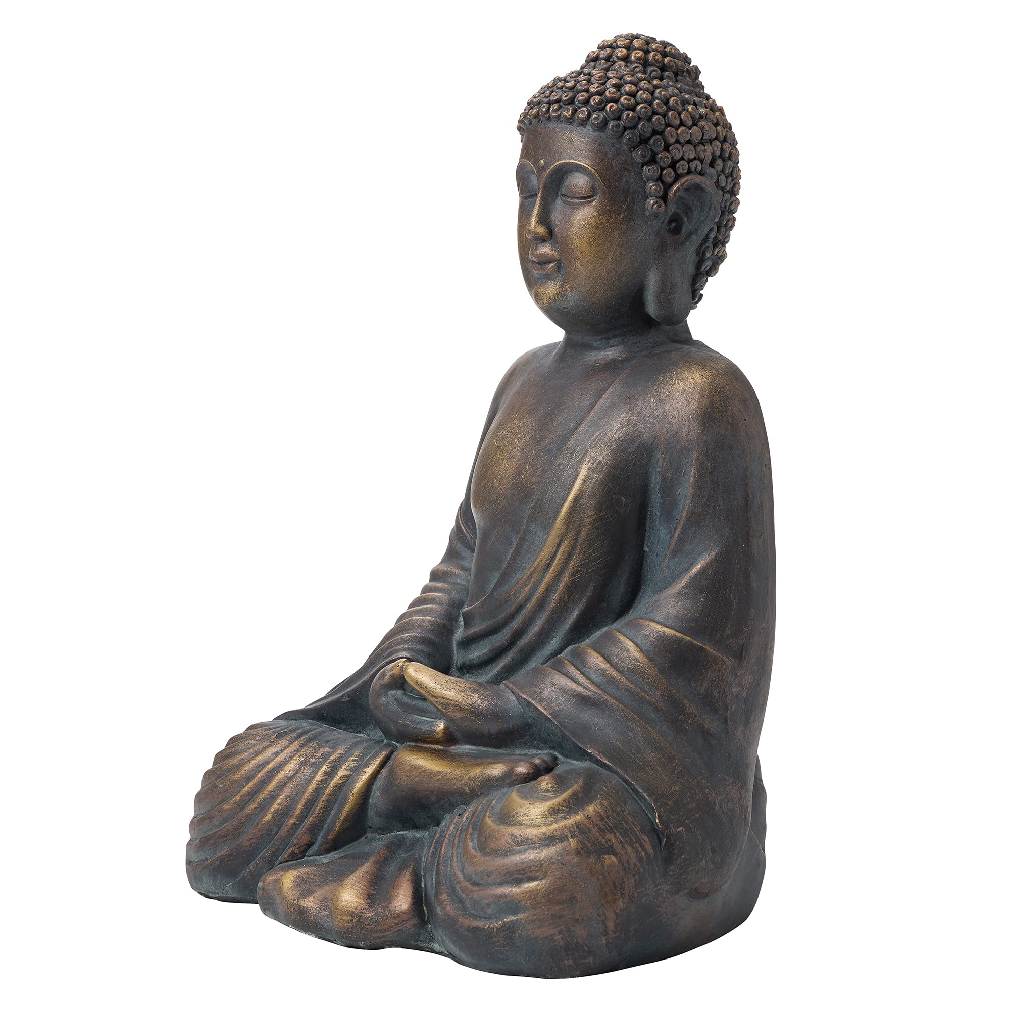 Glitzhome 19" Meditating Buddha Statue | Bronze Finish Garden Decor