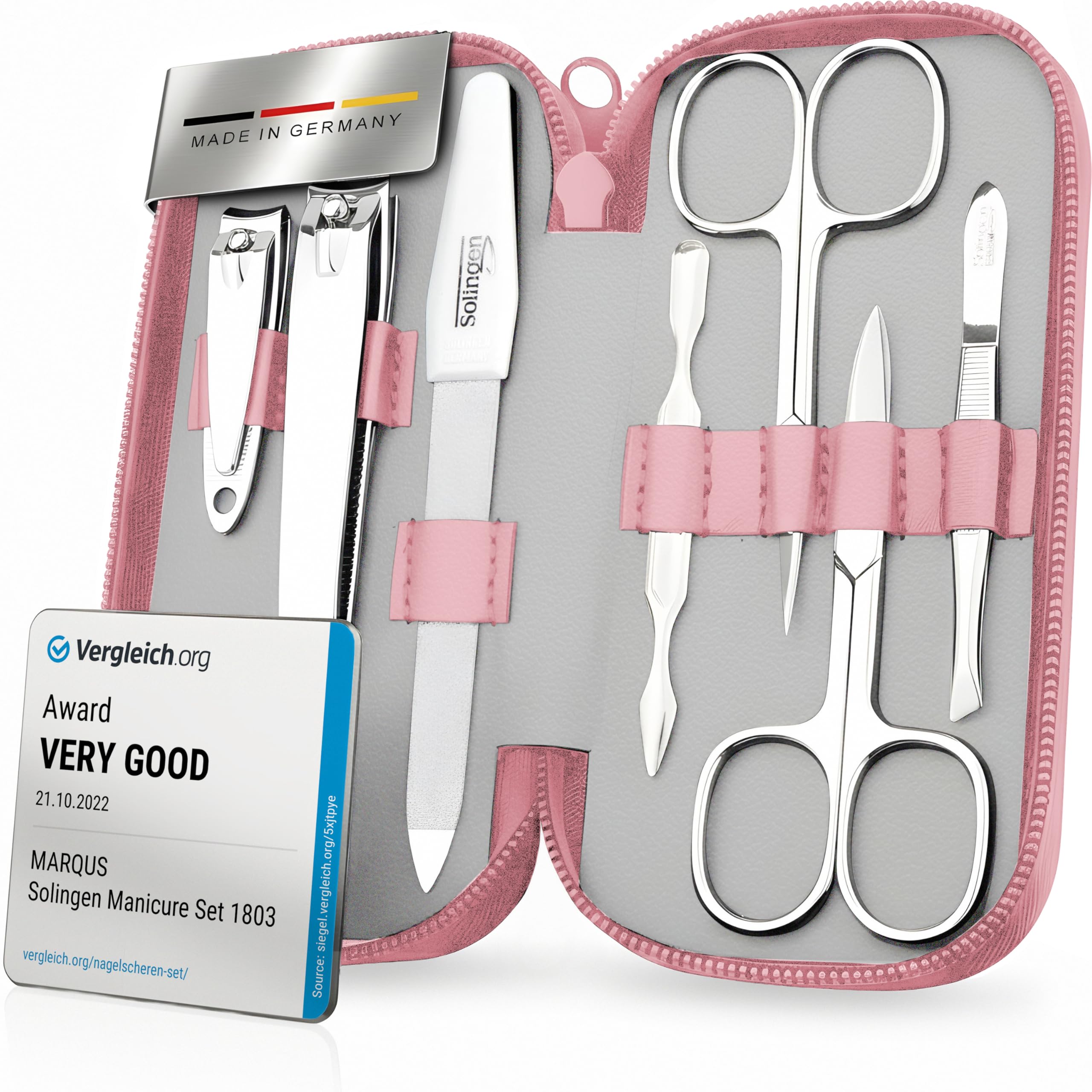 Jolof Store Solingen 7-Piece Manicure Set | Nappa Leather Case, Rosa