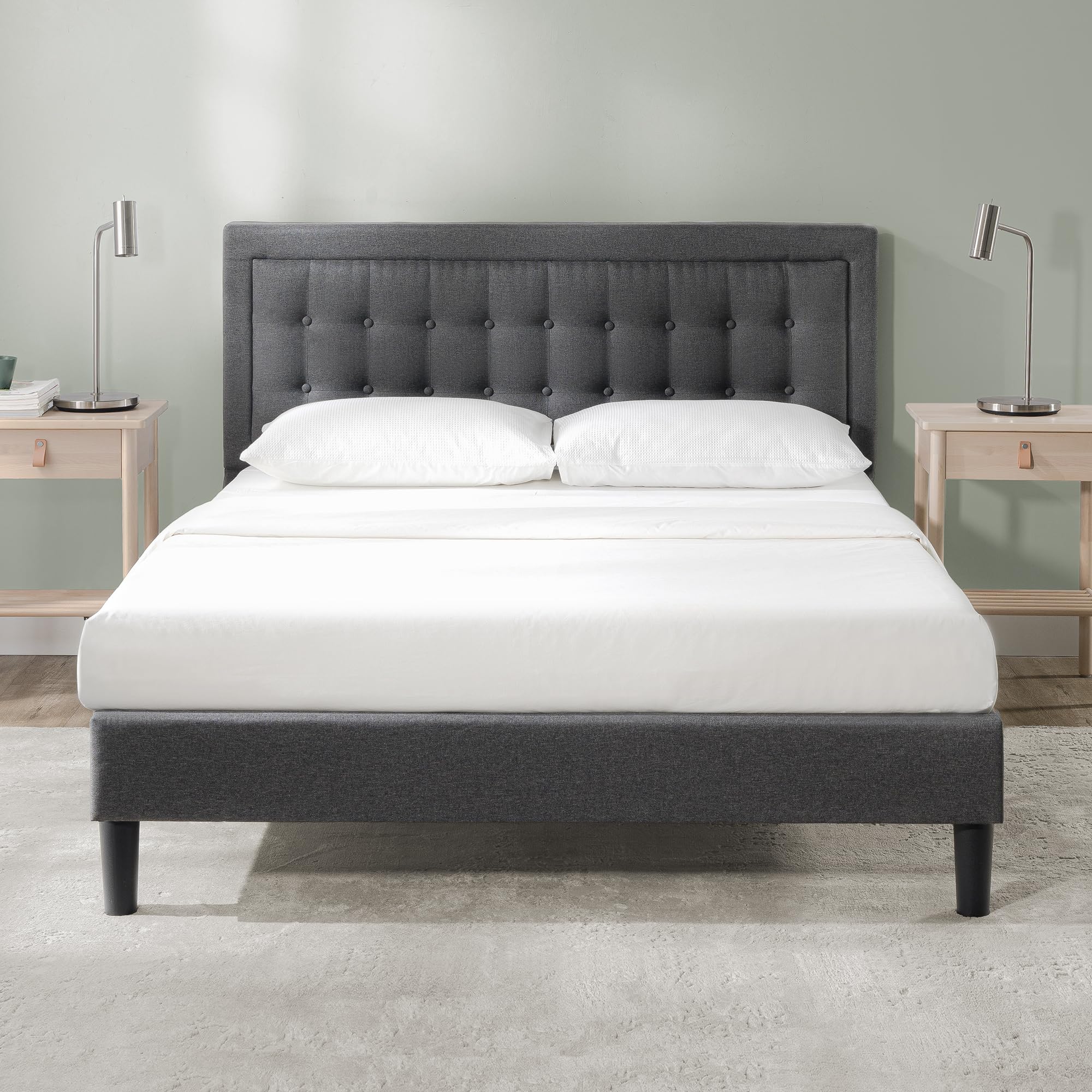 ZINUS Dachelle Upholstered Platform Bed Frame | Double | Dark Grey