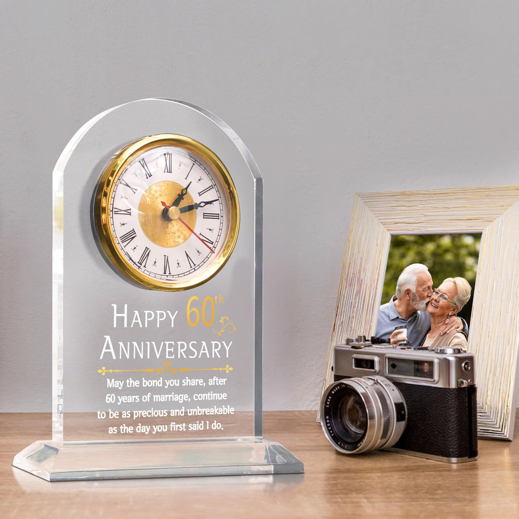 OkiyiD 60th Diamond Anniversary Quartz Desk Clock - Acrylic Table Gift