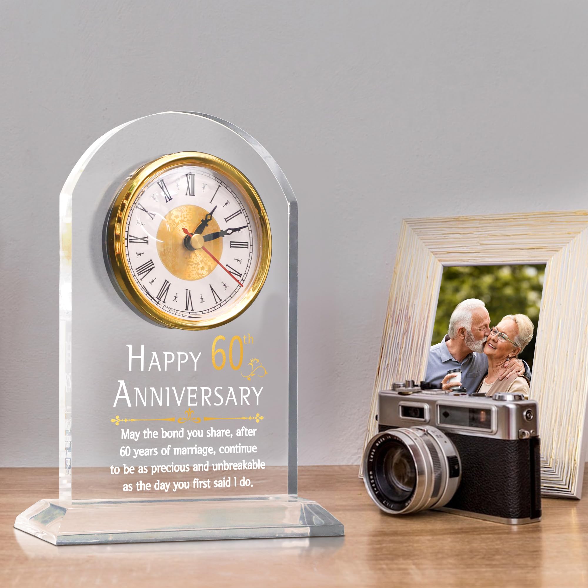 OkiyiD 60th Diamond Anniversary Quartz Desk Clock - Acrylic Table Gift