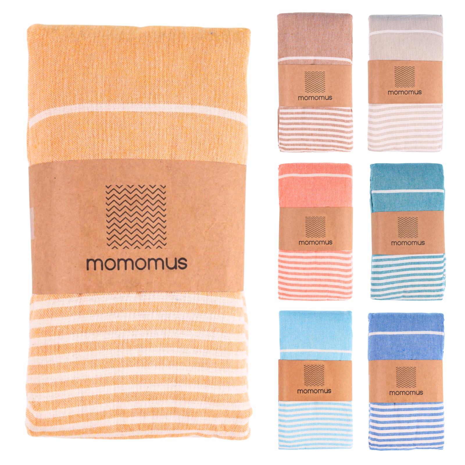 MOMOMUS XXL Fouta Beach Towel | 100% Cotton Sand-Free Picnic Blanket – Mustard
