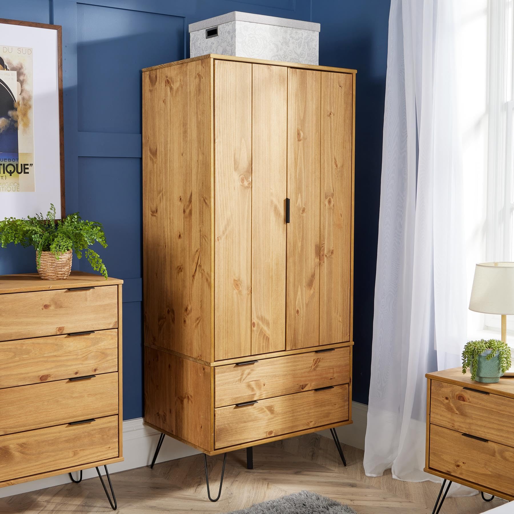Acadia Industrial Solid Pine 2 Door 2 Drawer Wardrobe