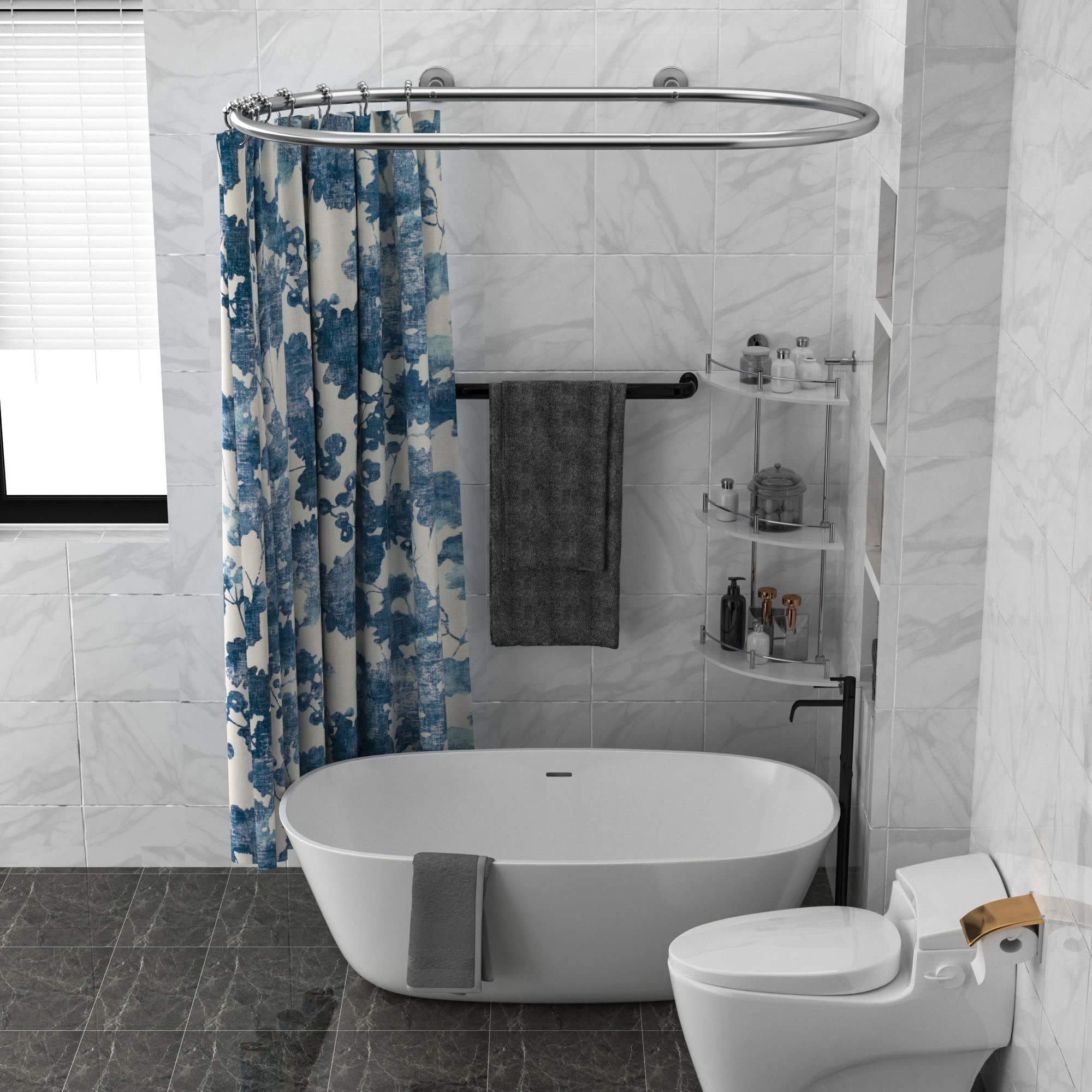 Sikaiqi Oval Shower Curtain Rod for Clawfoot Tubs - Aluminum Silver Hoop