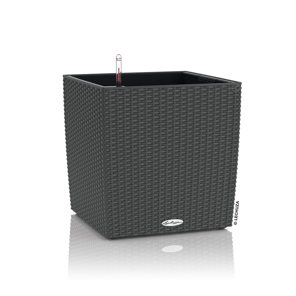 Lechuza CUBE Cottage 30 Self-Watering Planter | Rattan Look - Granite