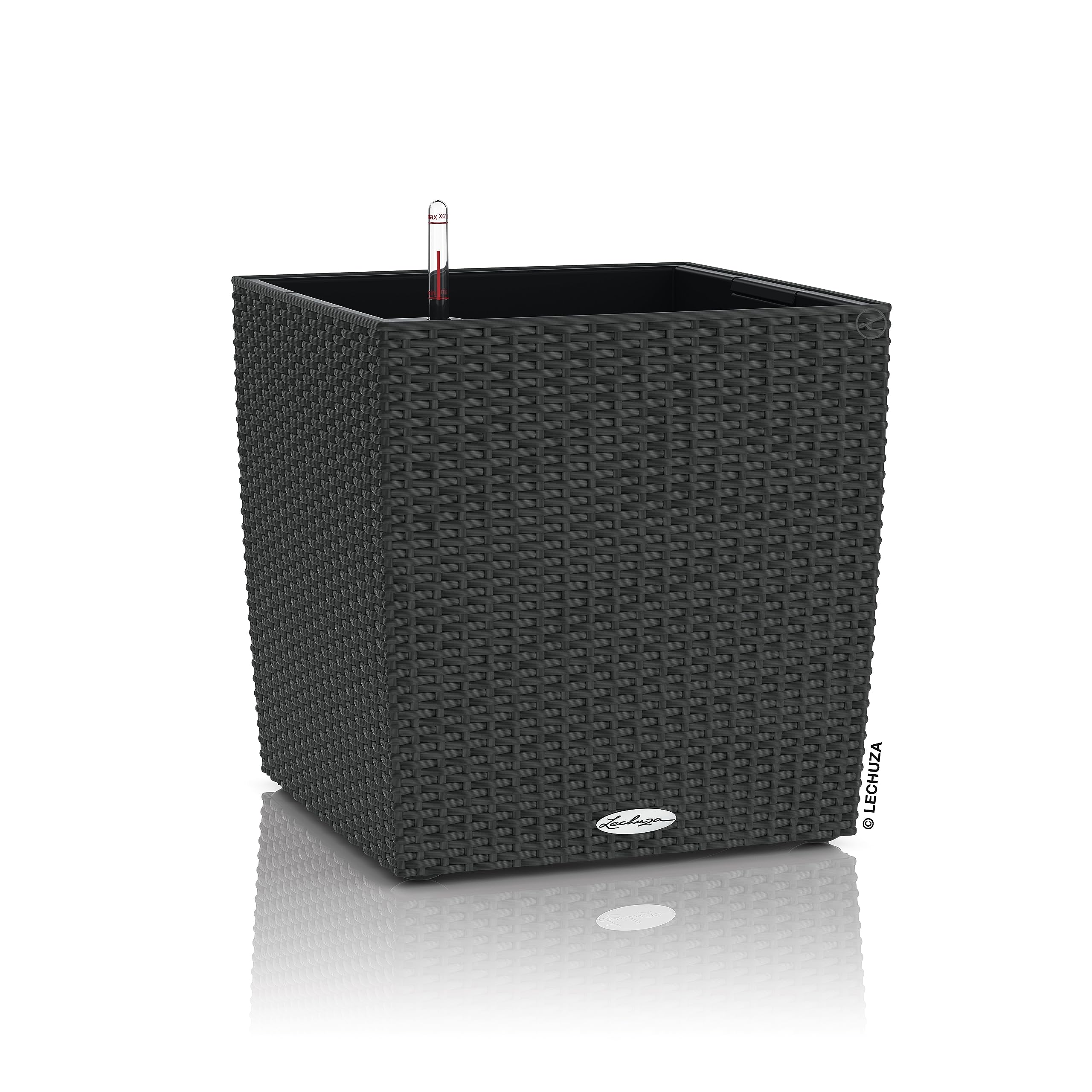 Lechuza CUBE Cottage 30 Self-Watering Planter | Rattan Look - Granite